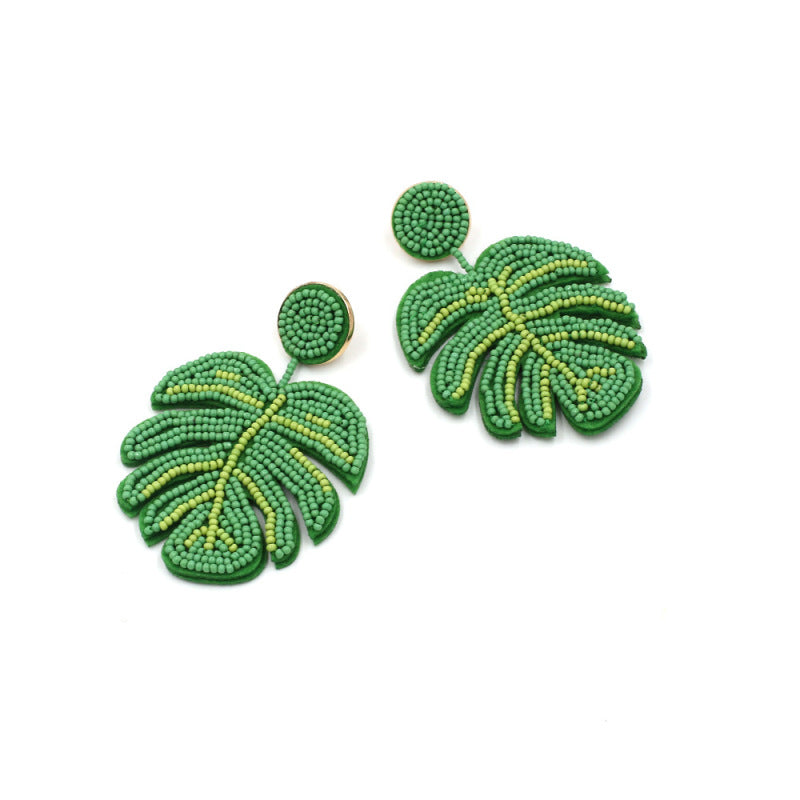 Green Leaf Tassel Earrings