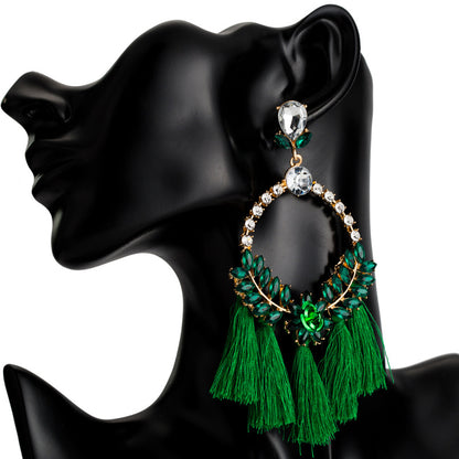 Green Floral Tassel Earrings