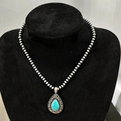 Trendy Boho Style Turquoise Water Drop Pendant Alloy Necklace