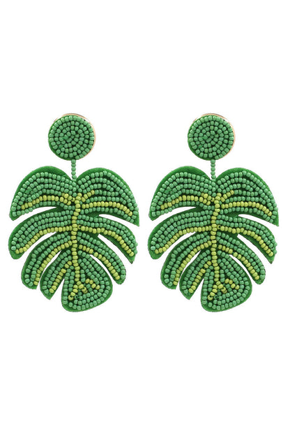 Green Leaf Tassel Earrings