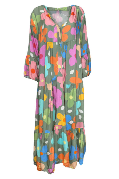 V-Neck Multicolor Printed Dress