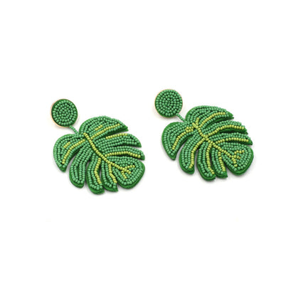 Green Leaf Tassel Earrings