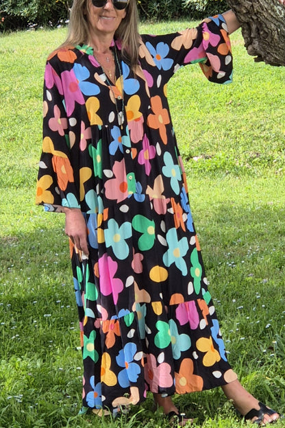 V-Neck Multicolor Printed Dress