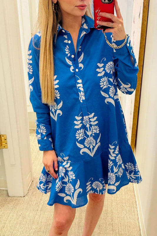 Blue Floral Shirt Dress