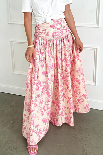 Vintage floral print high waisted pleated skirt