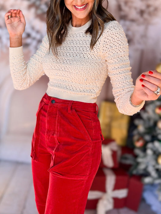 Pearl Embellished Sweater Top