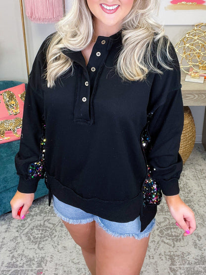 Sequin Puff Sleeve Casual Pullover Tops