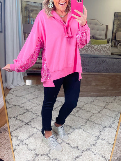 Sequin Puff Sleeve Casual Pullover Tops